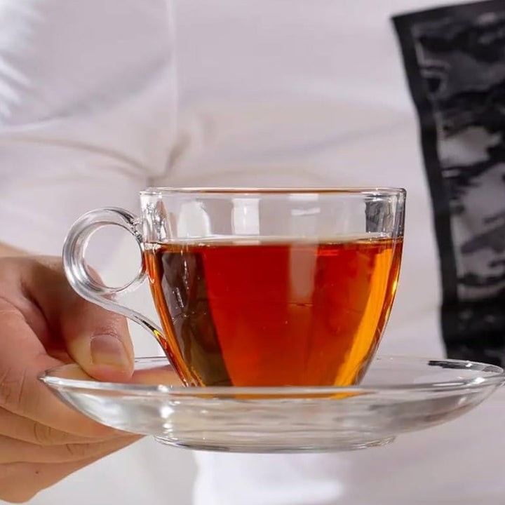 Clear Glass Tea Cup and Saucer Set