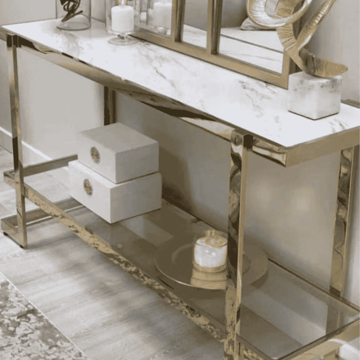 Console Table - Franco Gold Frame with Marble Top