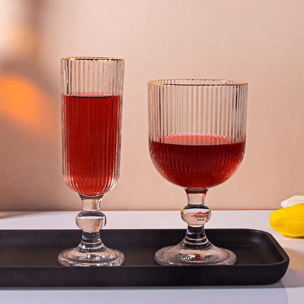 Drinkware - Reeded Glass Gold Rim - 6pc