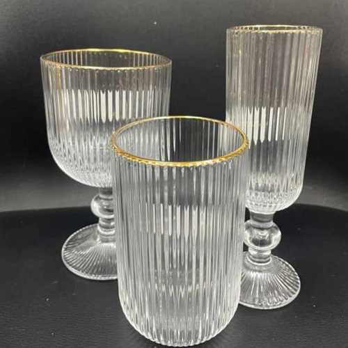 Drinkware - Reeded Glass Gold Rim - 6pc