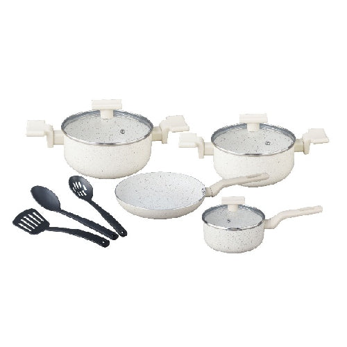 Pot Set - 10 Pcs Marble Finish Non-Stick Cookware