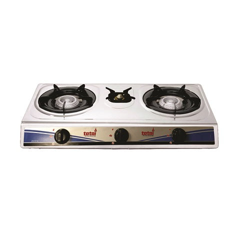 Gas Stove - 3 Burner Polished Steel