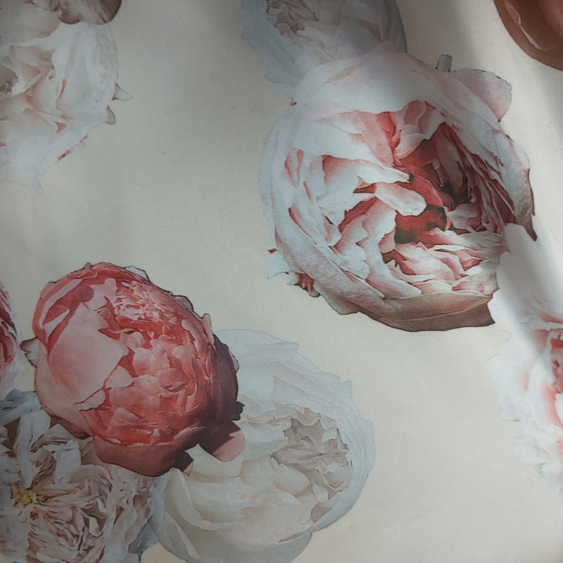 Printed Duchess Satin - Cream + Pink