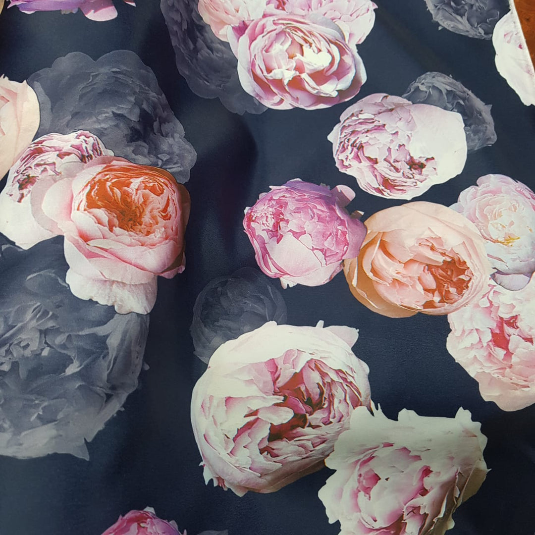 Printed Duchess Satin - Navy + Pink