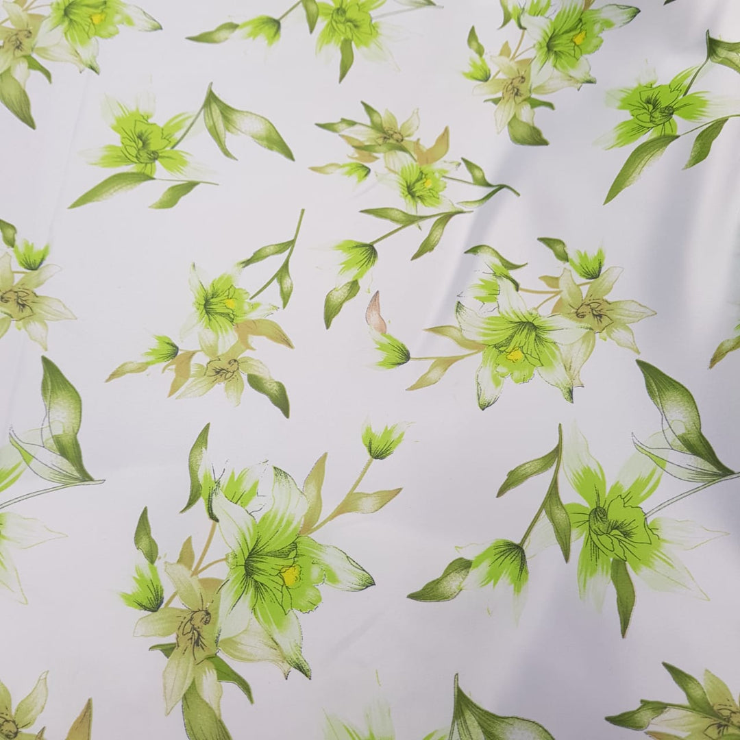 Printed Duchess Satin - White + Green