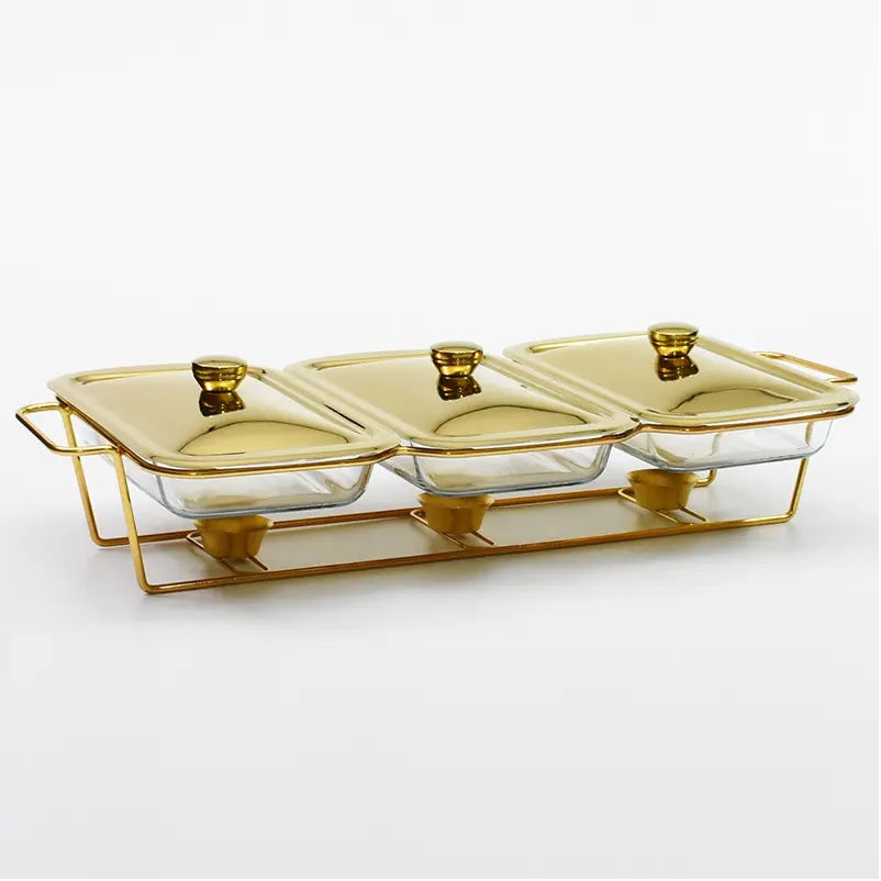 Food warmer chafing dish class bowl with gold lid