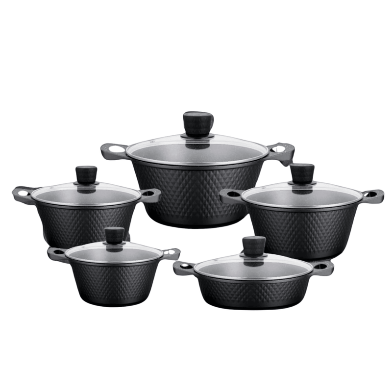 10 Piece Aluminium Pot Set - Diamond Embossed