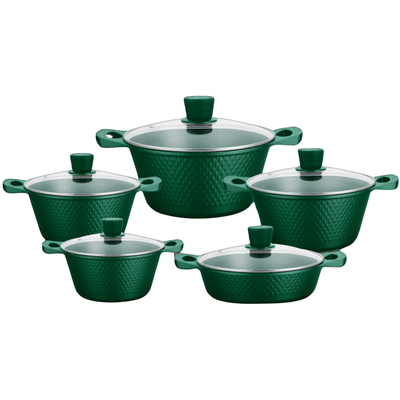 10 Piece Aluminium Pot Set - Diamond Embossed