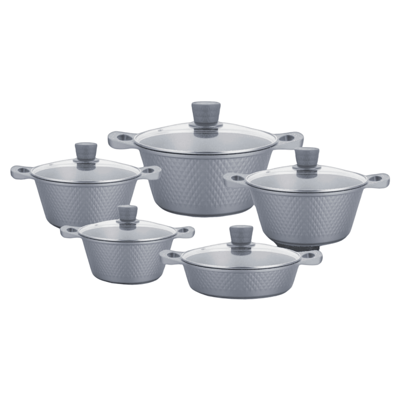 10 Piece Aluminium Pot Set - Diamond Embossed