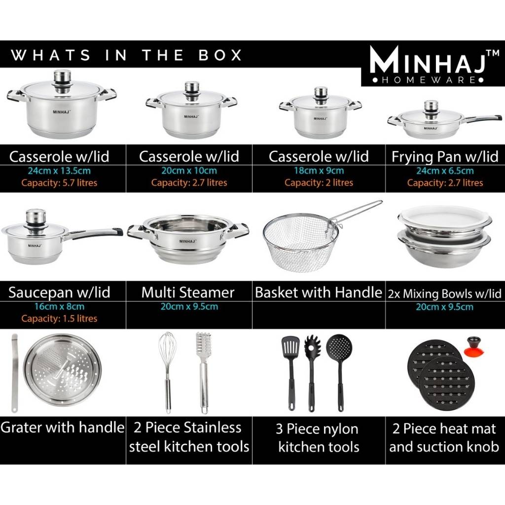 27pc Pot Set - Stainless Steel Heavy Bottom