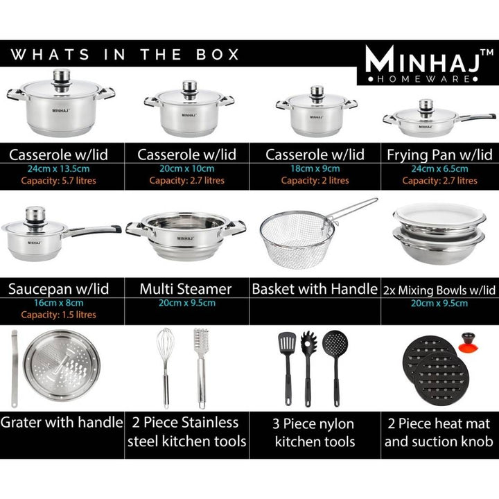 27pc Pot Set - Stainless Steel Heavy Bottom