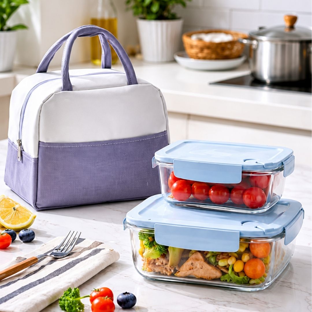 Glass Lunch Container Set - 2 Pc with Insulated Bag
