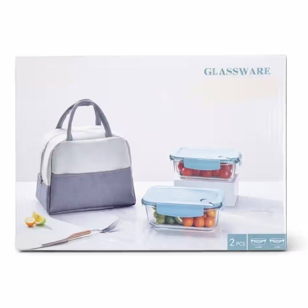 Glass Lunch Container Set - 2 Pc with Insulated Bag