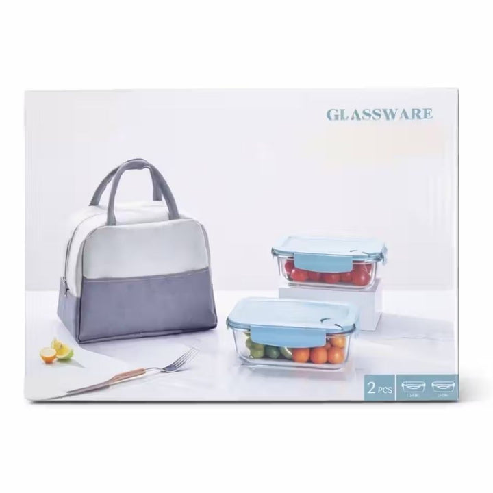 Glass Lunch Container Set - 2 Pc with Insulated Bag