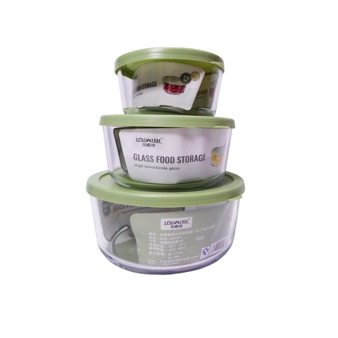 Round Glass Storage Set - Green - 3pc