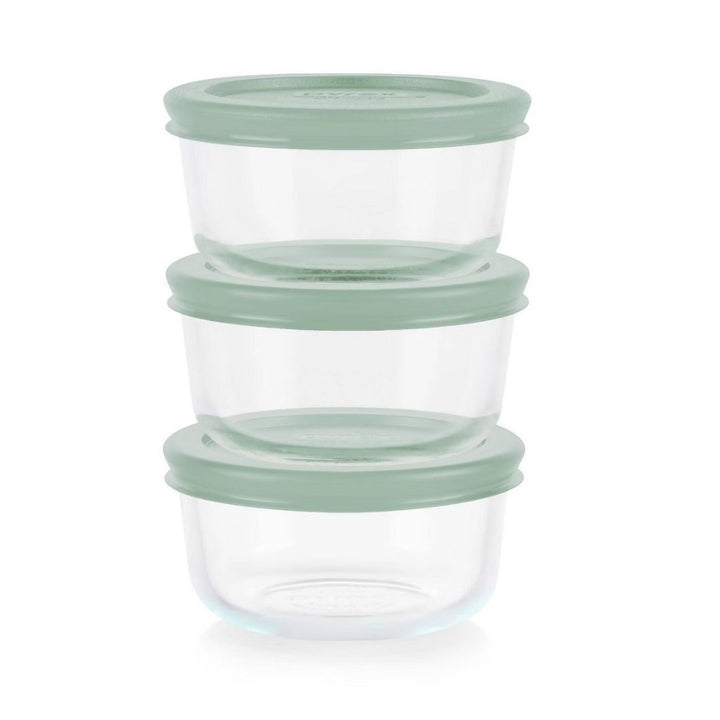Round Glass Storage Set - Green - 3pc