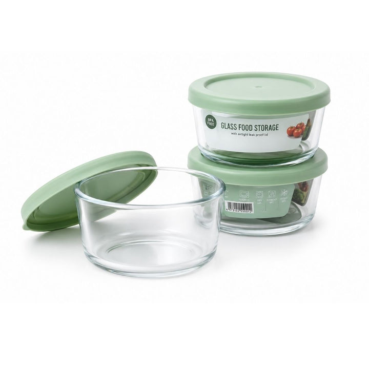 Round Glass Storage Set - Green - 3pc