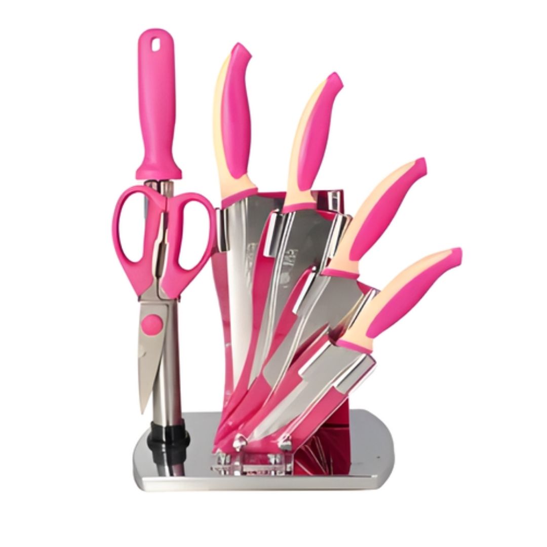 7 Piece Knife Set with Stand - Pink