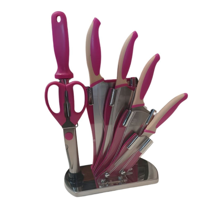 7 Piece Knife Set with Stand - Pink