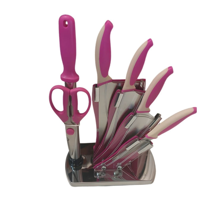 7 Piece Knife Set with Stand - Pink