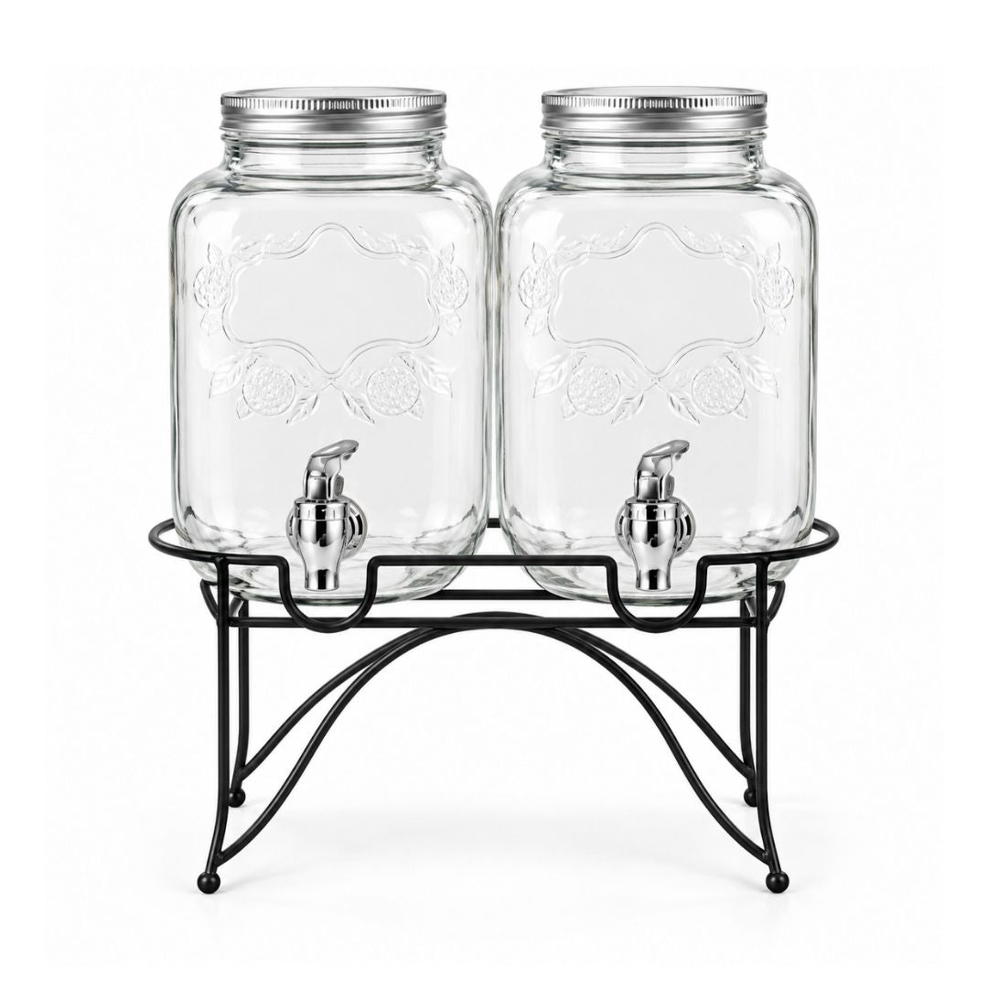 Beverage Dispenser - Twin Glass Set with Stand - 2 × 4L