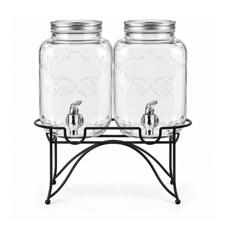 Beverage Dispenser - Twin Glass Set with Stand - 2 × 4L