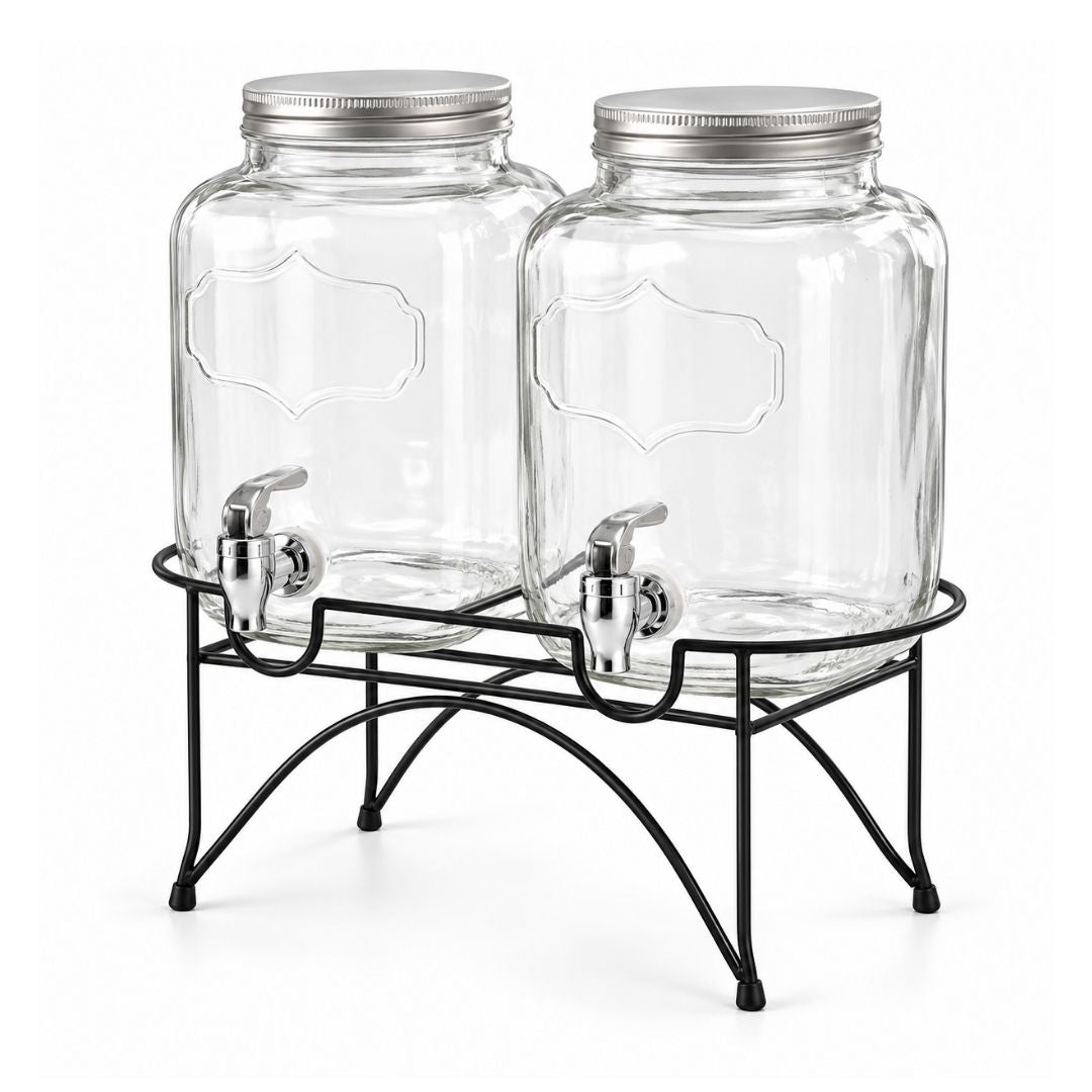 Beverage Dispenser - Twin Glass Set with Stand - 2 × 4L