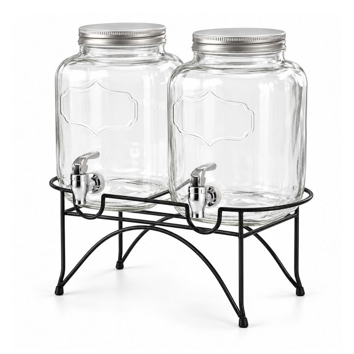 Beverage Dispenser - Twin Glass Set with Stand - 2 × 4L