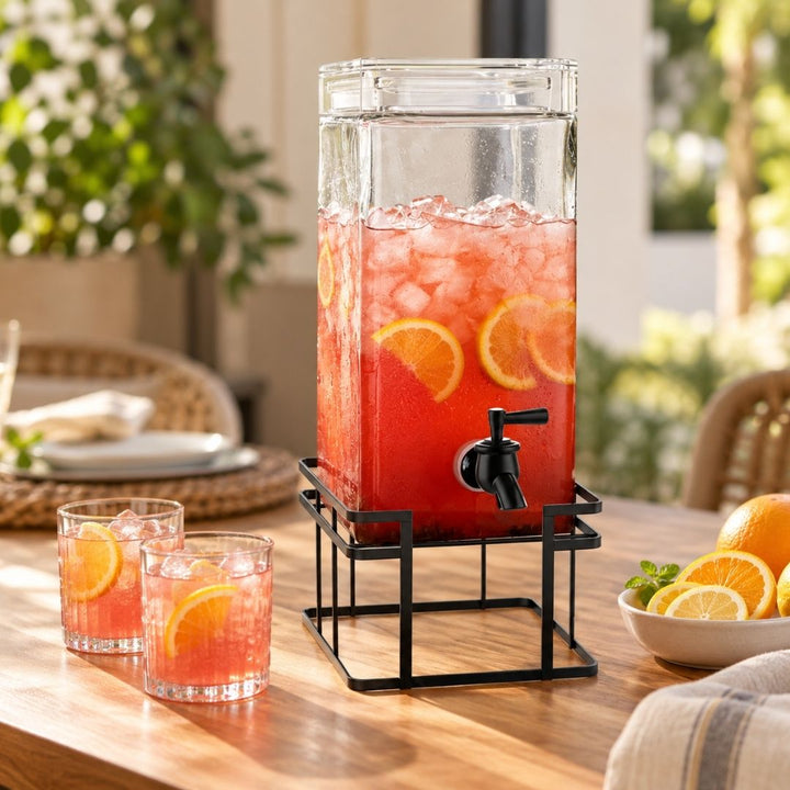 Beverage Dispenser - Galss Rectangular with Stand - 4L