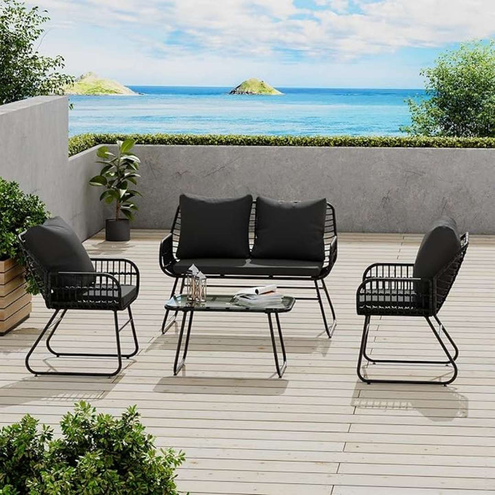 Bifanuo - 4 Piece Rattan Patio Set – Black