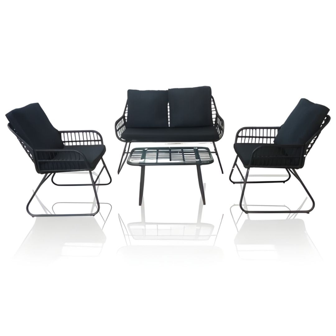 Bifanuo - 4 Piece Rattan Patio Set – Black