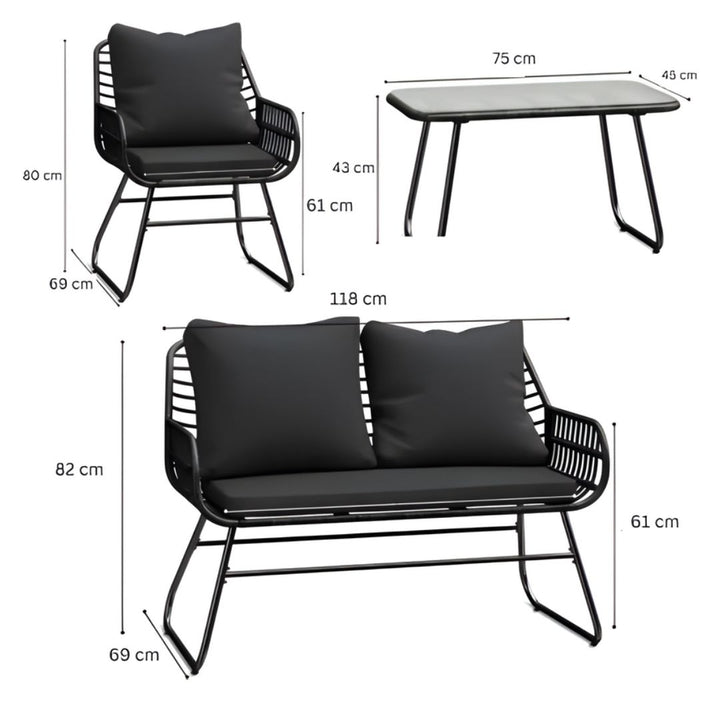 Bifanuo - 4 Piece Rattan Patio Set – Black
