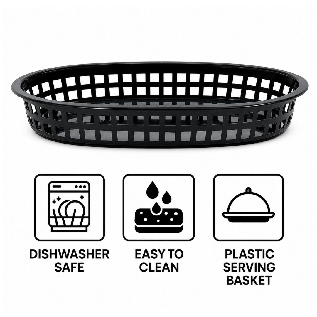 Oval Plastic Re-useable Serving Basket - Black