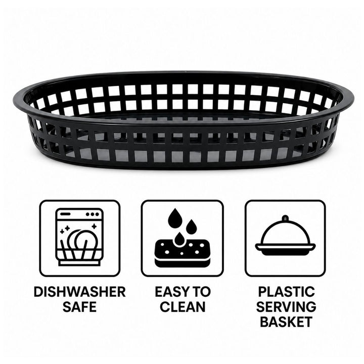 Oval Plastic Re-useable Serving Basket - Black
