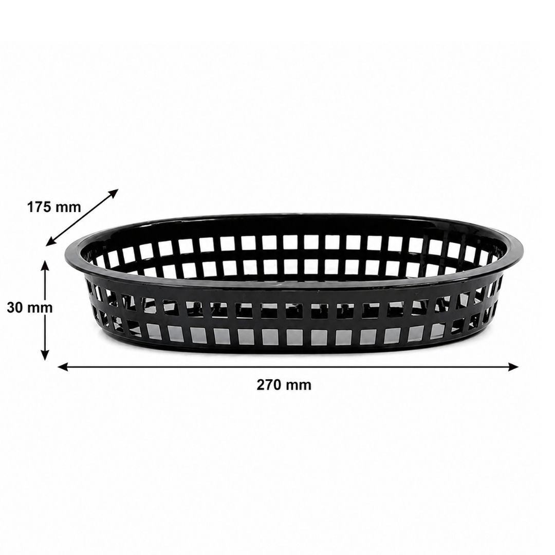 Oval Plastic Re-useable Serving Basket - Black