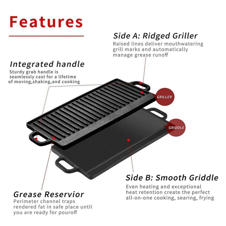 Cast Iron Griddle Pan - Reversible