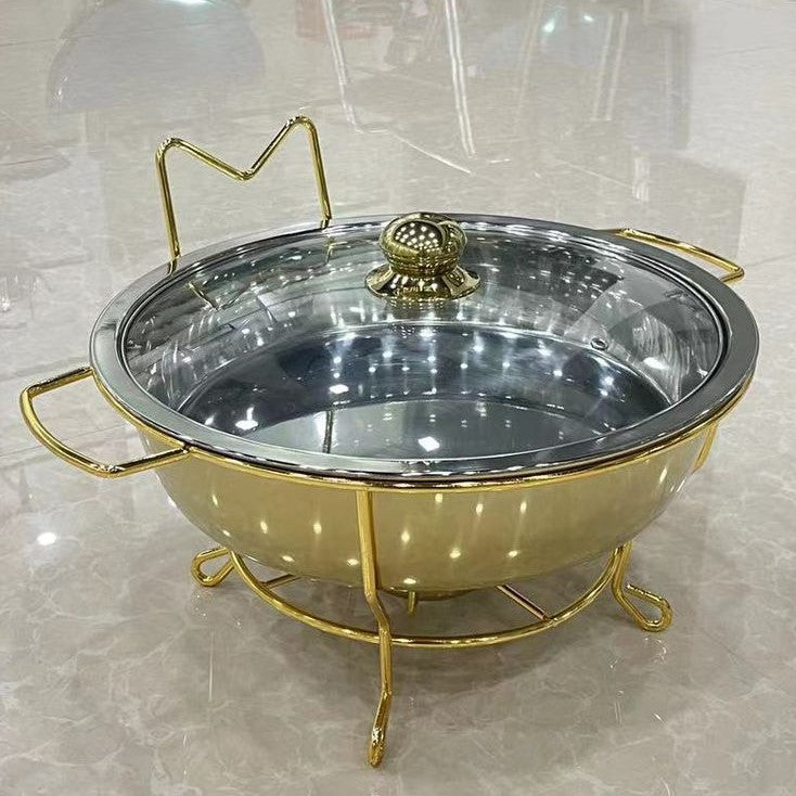 Chafing Dish - Glass Lid Thin Frame Gold