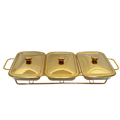 Food warmer gold still frame with glass bowl nd lid top view