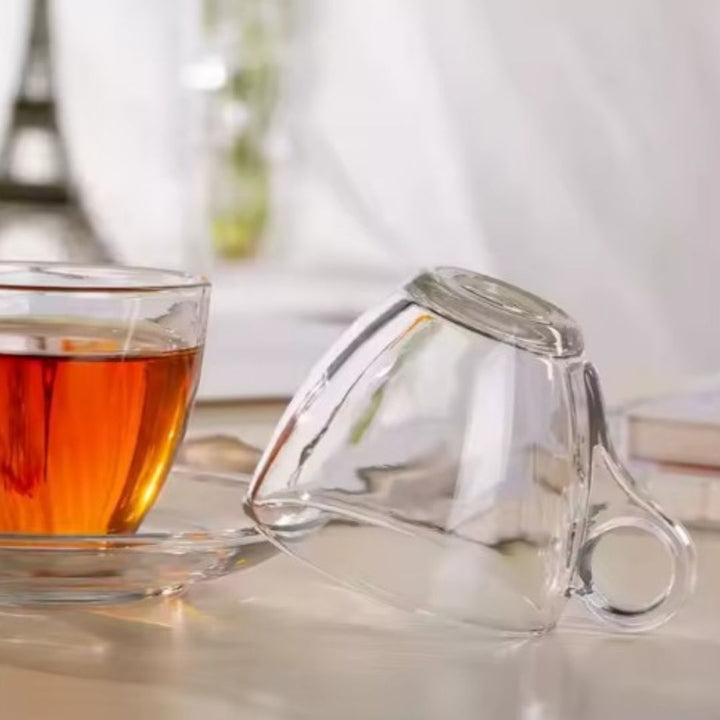 Clear Glass Tea Cup and Saucer Set