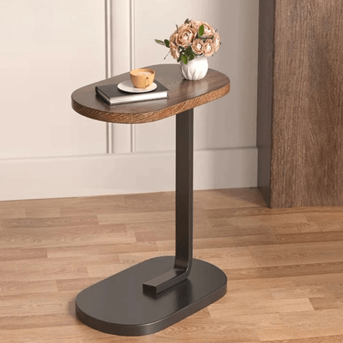 Modern C-Shaped Sofa Side Table – Slide Under Couch Snack & Laptop Table