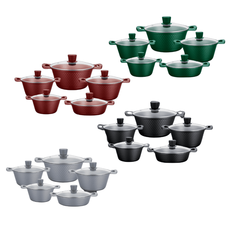 10 Piece Aluminium Pot Set - Diamond Embossed