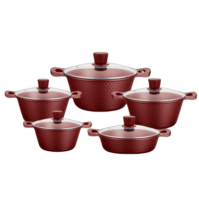 10 Piece Aluminium Pot Set - Diamond Embossed