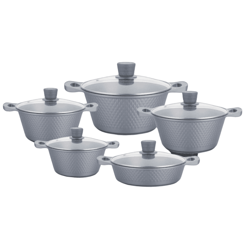 10 Piece Aluminium Pot Set - Diamond Embossed