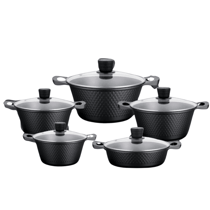 10 Piece Aluminium Pot Set - Diamond Embossed