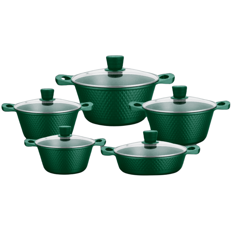 10 Piece Aluminium Pot Set - Diamond Embossed