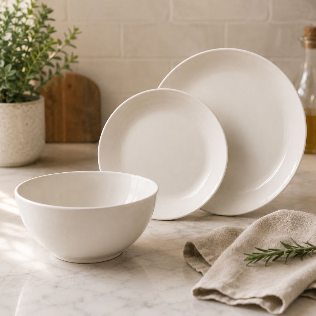 Dinner Sets - Cosmo Stoneware - Plain White - 12pc
