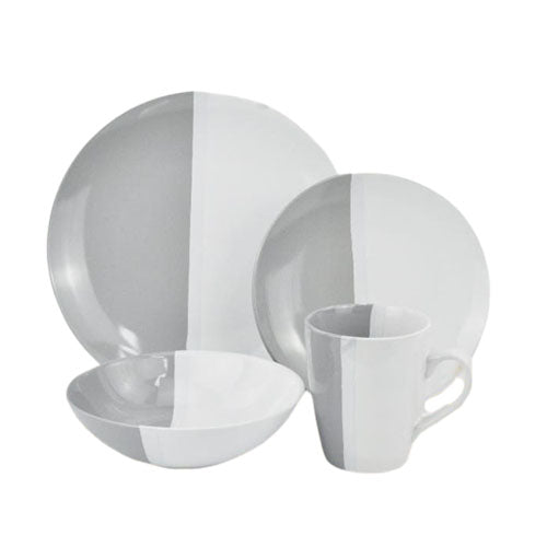 Gray and white dinner set dinner plate, side plate bolw and cup