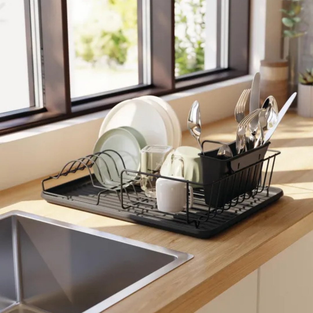 Dish Rack with Cutlery and Glasses Holder