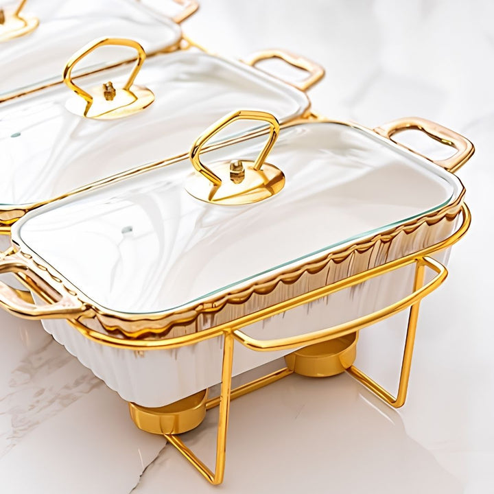 Food Warmer - 3 Division - White with Gold frame