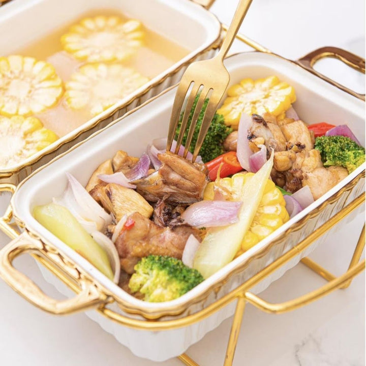 Food Warmer - 3 Division - White with Gold frame